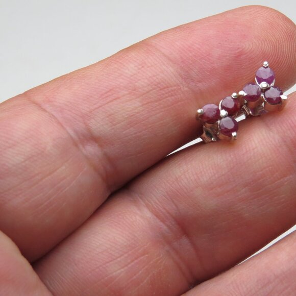 *925 Sterling Silver Genuine Ruby Earring Studs - Picture 4 of 7